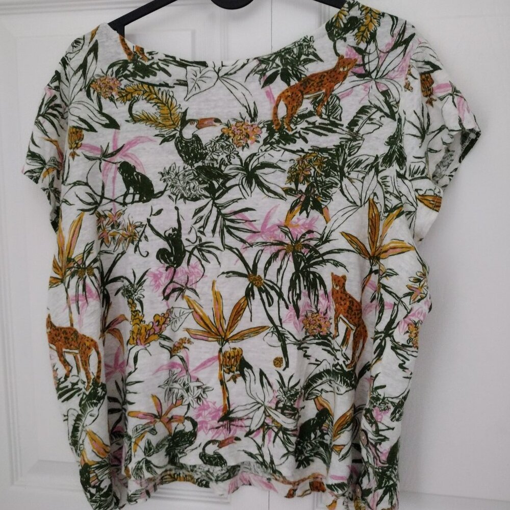 Rachel Zoe XL 100% Linen Tropical Jungle Print Blouse NWOT Safari Top - Picture 4 of 4